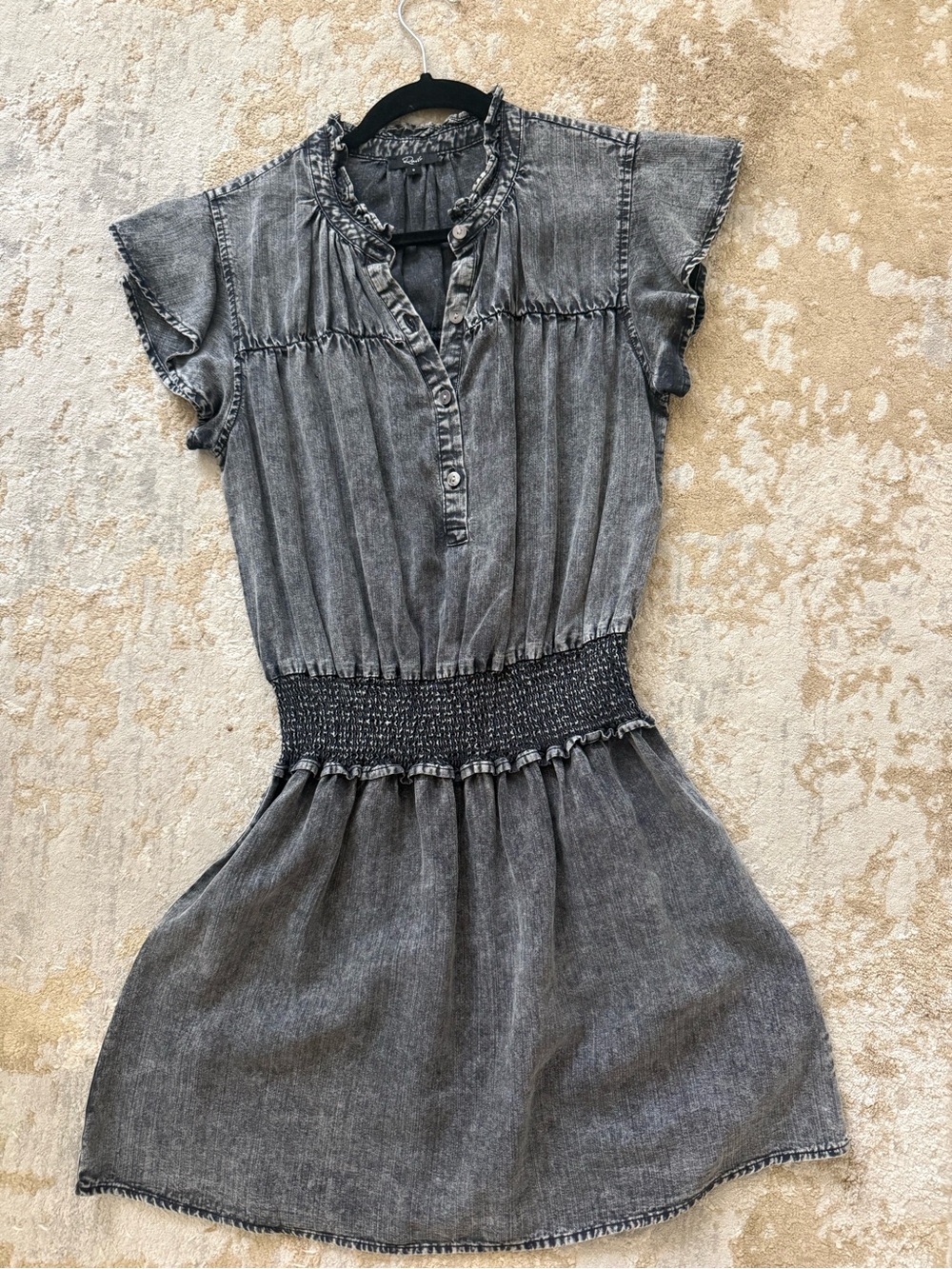 Rails Smocked-Waist Washed Denim Black Dress